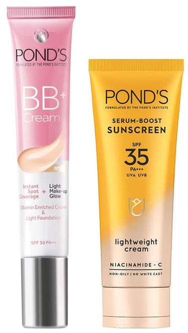 POND's Serum Boost Spf 35 Sunscreen For All Skin Types Prevent And Fade Dark Patches & Bb+ Cream Combo, 2 count